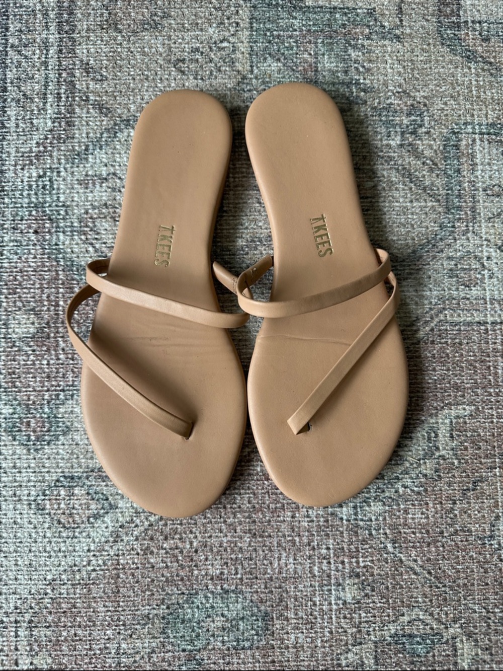 TKEES Classic Tan Minimalist Leather Slide Sandals
